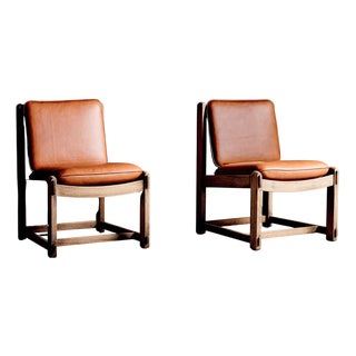 German Oak Lounge Chairs in Aniline Leather, Germany, 1940s For Sale
