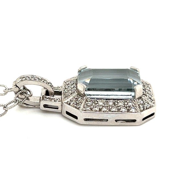 Natural Aquamarine Diamond Necklace 14k Gold 10.45 TCW Certified For Sale - Image 11 of 18