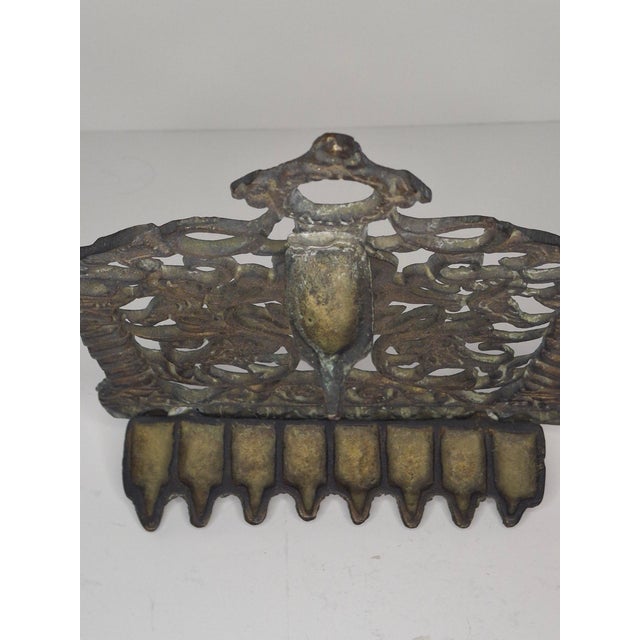 Antique 19thC Eastern European Brass Menorah Hanukkah Lamp Lions Tree of Life For Sale In Boston - Image 6 of 14