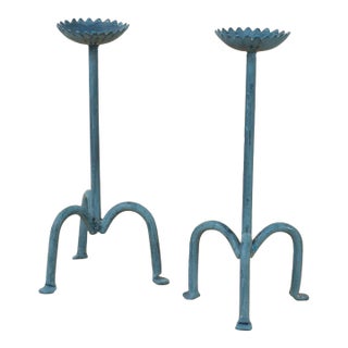 Pair of 1950s French Iron Candlesticks For Sale