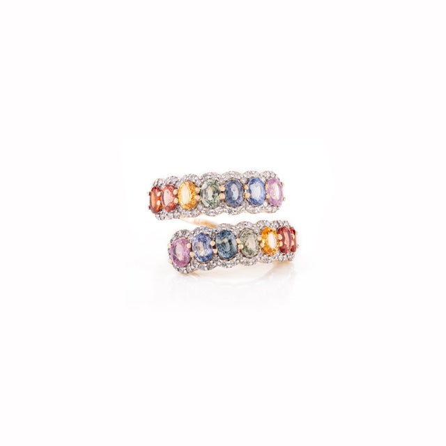 Art Deco 3.32 Carat Multi Sapphire & Diamond Cluster Cocktail Ring Size 8 in 14k Gold For Sale - Image 3 of 14