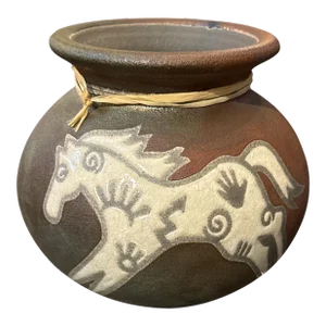 1980s Jeremy Diller Raku Studio Art Pottery Small Vase, Running Horse
