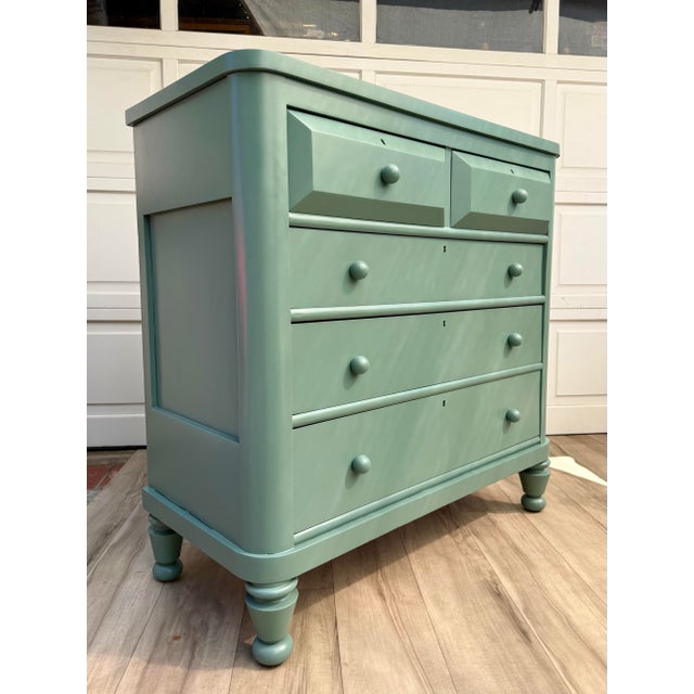 Antique 2-Over-3 Chest of Drawers Painted in Cameroon Green For Sale - Image 9 of 12