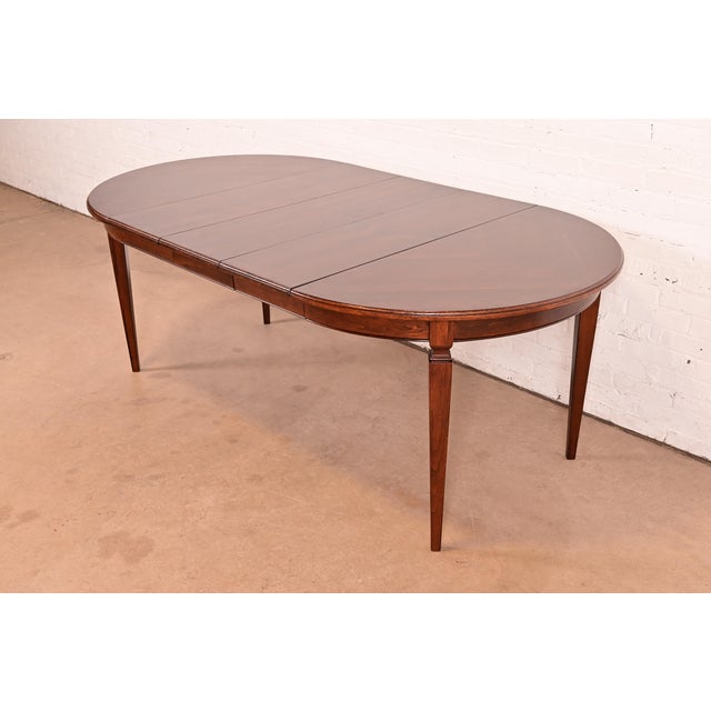 French Henredon Style French Regency Louis XVI Walnut Extension Dining Table, Newly Refinished For Sale - Image 3 of 14