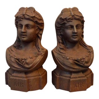 Antique French Cast Iron Bust Bookends- a Pair For Sale
