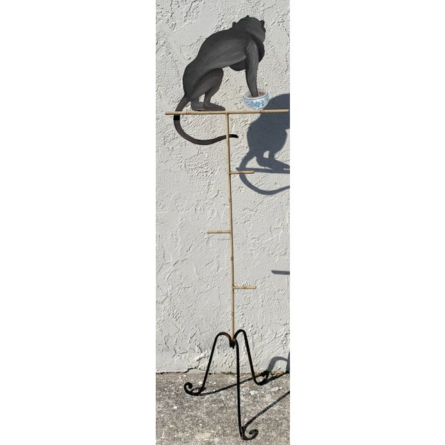 Tole Monkey with Chinese Export Bowl Towel Rack For Sale - Image 11 of 12