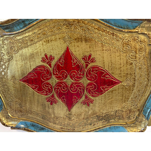 Italian Vintage Italian Florentine Gilt Wood Serving Tray With Heart Design For Sale - Image 3 of 6