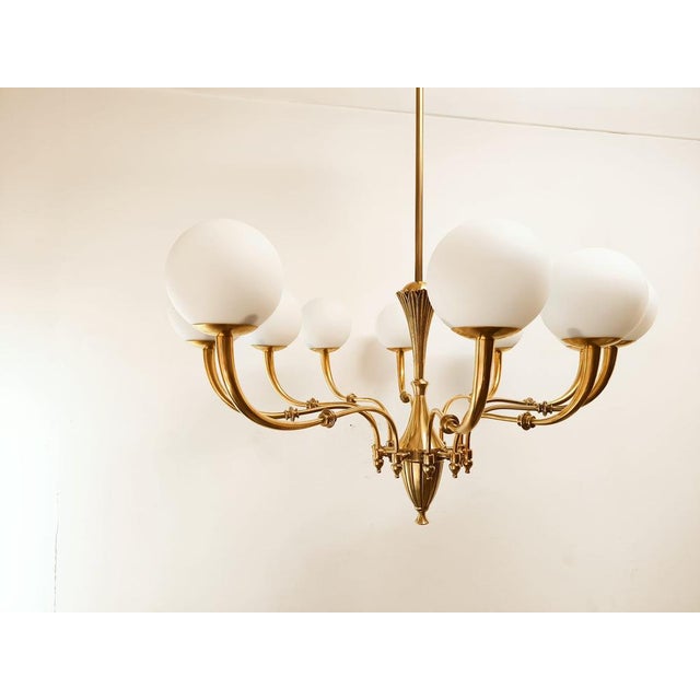 Oval Brass Chandelier with 10 Lights and Spheres For Sale - Image 15 of 18