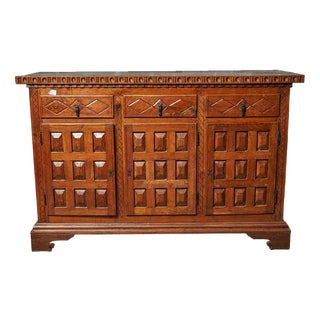 Vintage Brown Oak Credenza For Sale