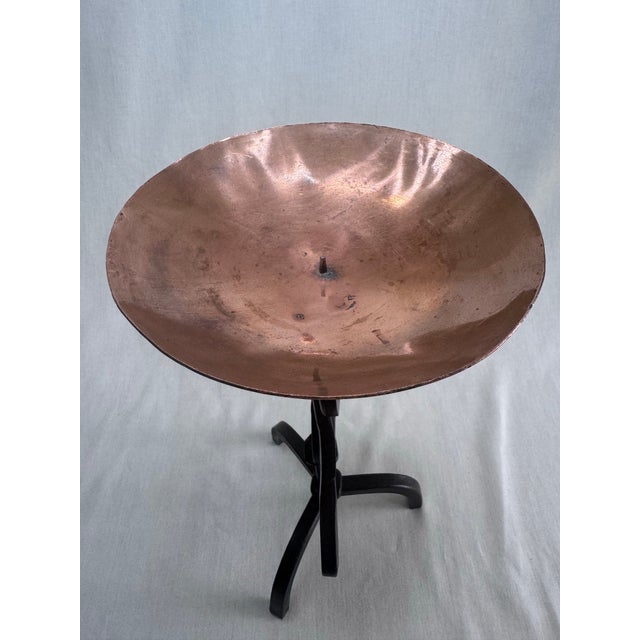Vintage Spanish Revival Copper Cup & Scrolled Wrought Iron Candlestick For Sale - Image 9 of 12