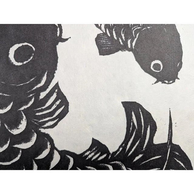Mid-Century Japanese Koi Fish Woodblock Print by Tomisaburo Hasegawa, Signed For Sale - Image 4 of 9