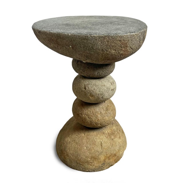 Contemporary Vintage Outdoor Stacked River Rock Side Table Stool For Sale - Image 3 of 5