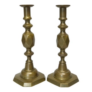 Late 19th Century Queen Victoria Jublilee Queen of Diamonds Brass Candlesticks a Pair For Sale