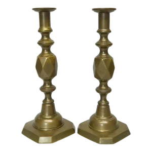 Late 19th Century Queen Victoria Jublilee Queen of Diamonds Brass Candlesticks a Pair