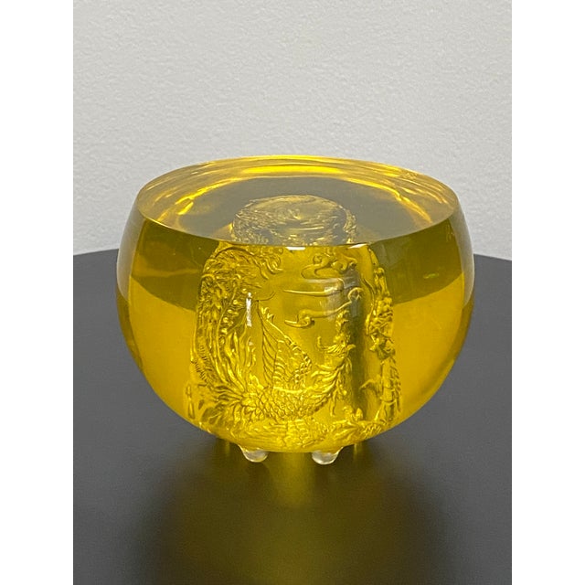 2000 - 2009 2000 Heinrich Wang Liuli Crystal Dragon Rooster Bowl For Sale - Image 5 of 16