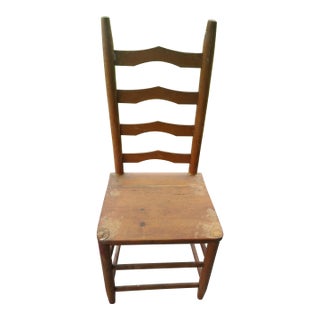 Antique Primitive Wooden 4-Slat Ladderback Accent Side Chair For Sale