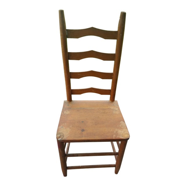 Antique Primitive Wooden 4-Slat Ladderback Accent Side Chair For Sale