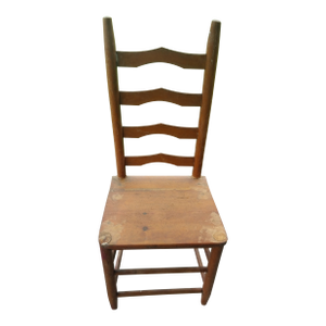 Antique Primitive Wooden 4-Slat Ladderback Accent Side Chair