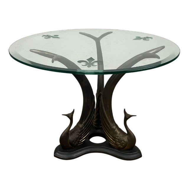 Vintage Swan Coffee Table in Brass and Bronze with Glass, 1970s For Sale