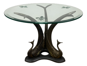 Vintage Swan Coffee Table in Brass and Bronze with Glass, 1970s