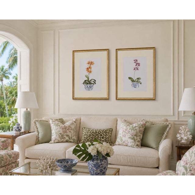 Pair of Vintage Framed Orchid Botanical Prints in Chinoiserie Pots For Sale - Image 11 of 12