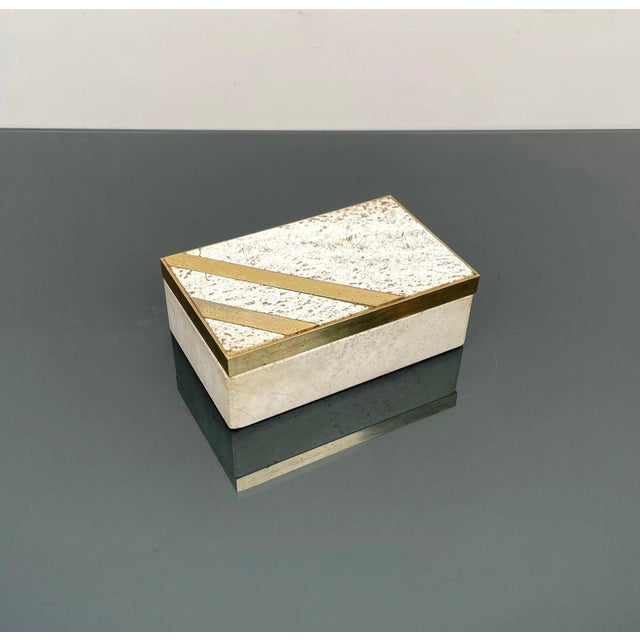 Mid-Century Italian Rectangular Box in Travertine and Brass, 1970s For Sale - Image 10 of 13