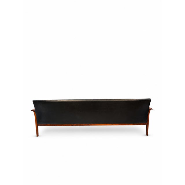 Mid-Century Modern 1960s Rosewood and Black Leather Sofa Attributed to Hans Olson For Sale - Image 3 of 14
