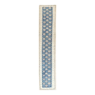 Narrow Vintage Blue White Turkish Runner - 1'8" x 8'1" For Sale