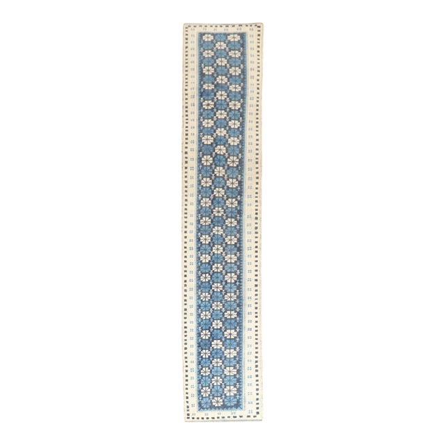 Narrow Vintage Blue White Turkish Runner - 1'8" x 8'1" For Sale