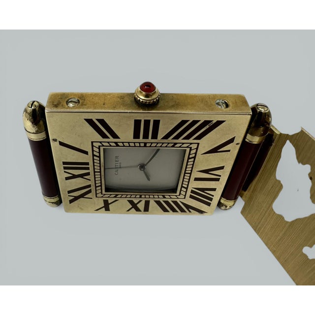 Mid Century Vintage Cartier Paris French Quartz Quadrant Traveling Alarm Clock For Sale - Image 6 of 6