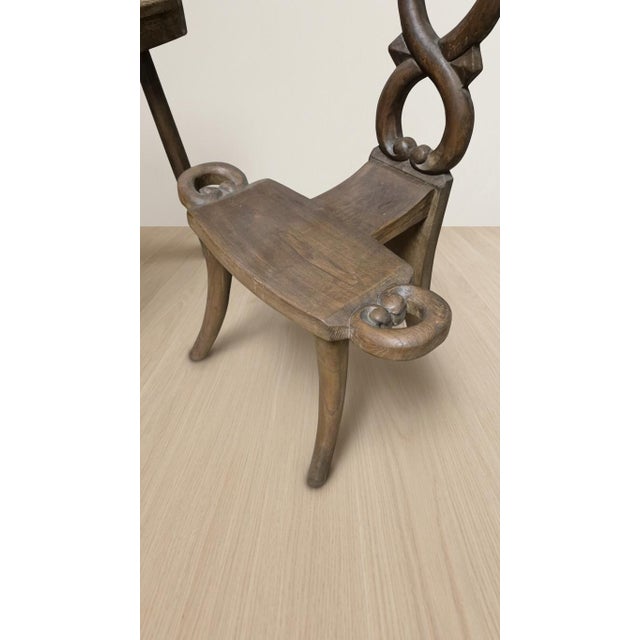 Vintage Sculptural Wooden Table and Two Chairs with Hand-Carved Loop Backrests, 1940s, Set of 3 For Sale - Image 17 of 18