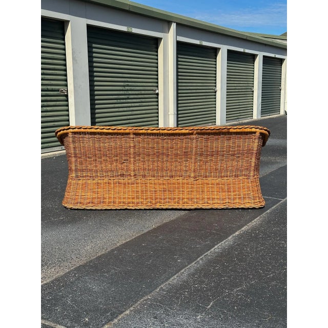 Coastal Vintage Rattan Sofa With Braided Wicker Trim For Sale - Image 14 of 18