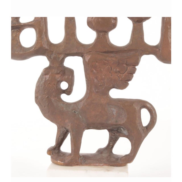 Milton Hebald, Milton Hebald Mid Century Bronze Menorah Sculpture WPA Artist Modernist Judaica, 1969 For Sale - Image 4 of 15