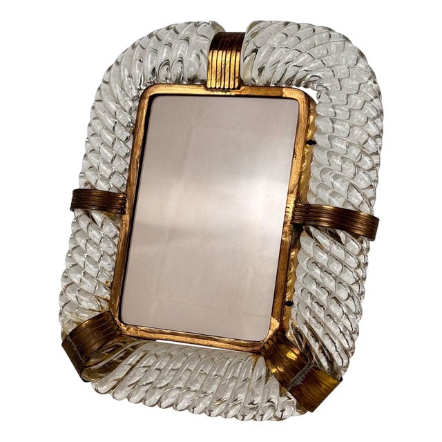 Murano Glass and Brass Photo Frame by Ercole Barovier for Barovier & Toso, 1940s For Sale