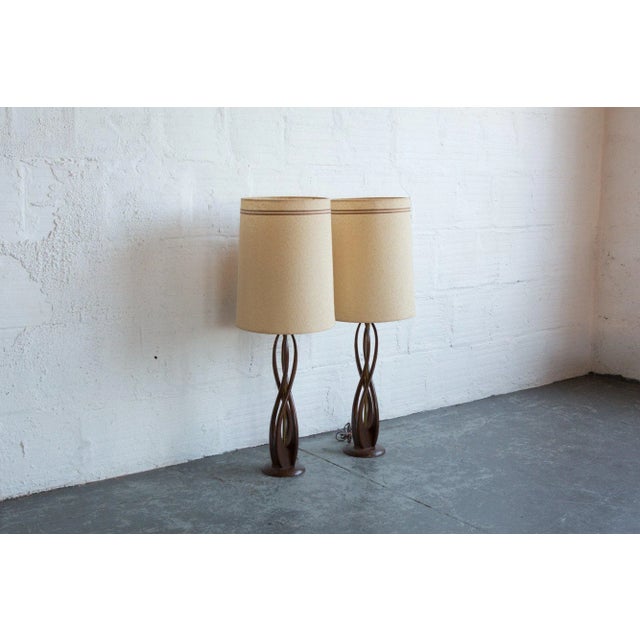 Mid-Century Modern Mid-Century Carved Wood Lamps - A Pair For Sale - Image 3 of 6