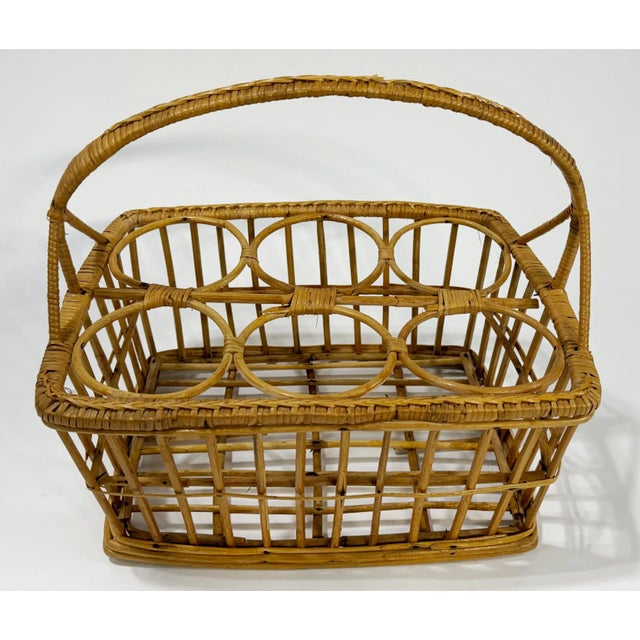 Vintage Woven Rattan Glass or Bottle Caddy For Sale - Image 4 of 7