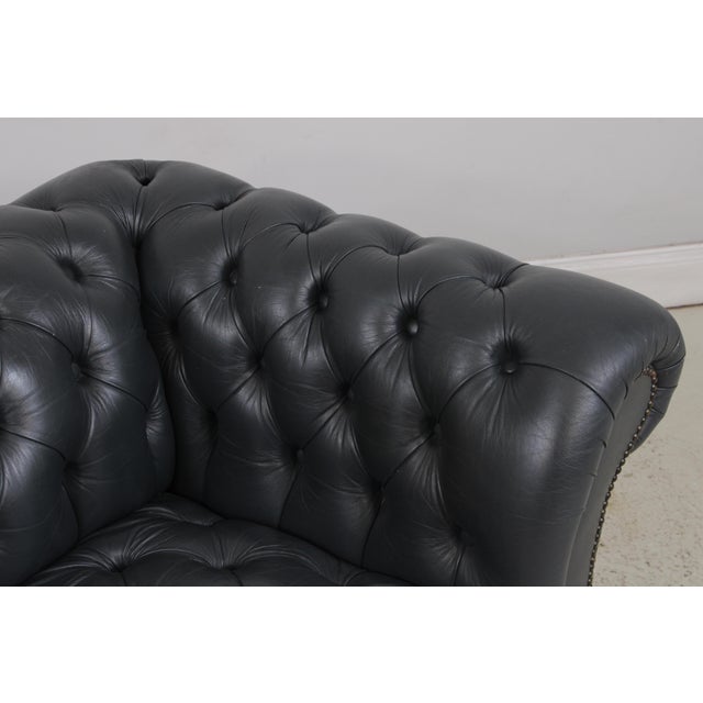 Blue Leather Chesterfield English Style Loveseat For Sale - Image 9 of 18