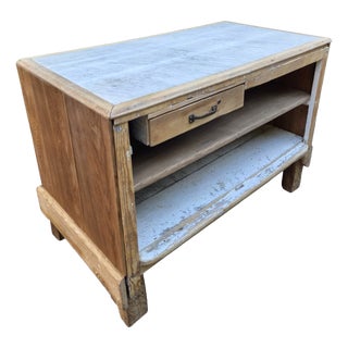 Antique French Patisserie Counter Kitchen Island with Marble Top, 1930 For Sale
