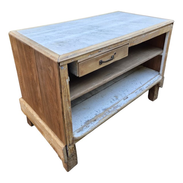 Antique French Patisserie Counter Kitchen Island with Marble Top, 1930 For Sale