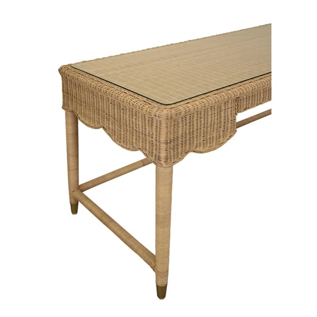 Wood Matthew Izzo Home Zoey One Drawer Rattan Desk With Glass Top For Sale - Image 7 of 8
