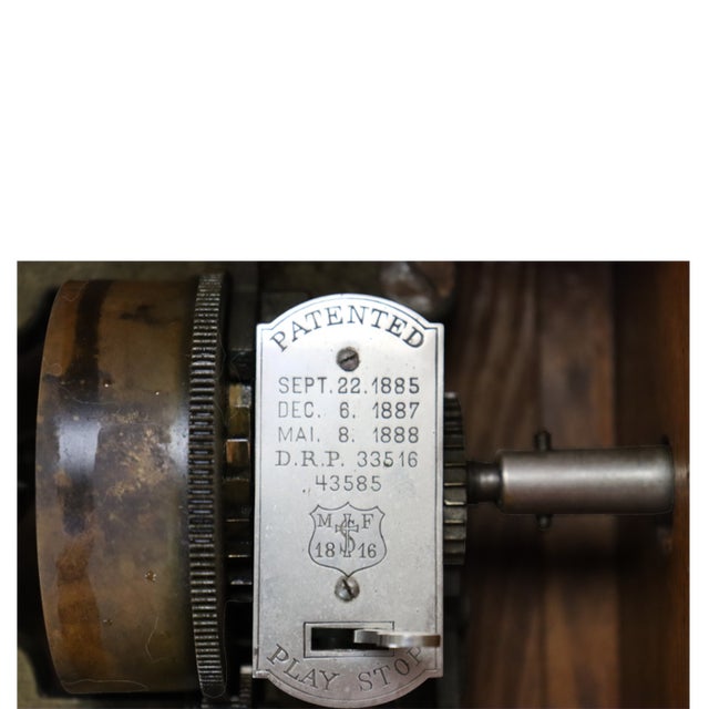 Jackpot Carved Oak & Glass Cylinder Music Box Signed 19thC For Sale - Image 6 of 9