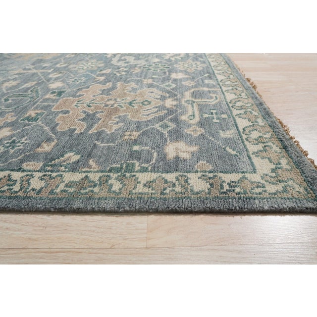 6x9 Beautiful Oushak Blue Traditional Floral Hand Knotted Wool Carpet Rug For Sale In New York - Image 6 of 6