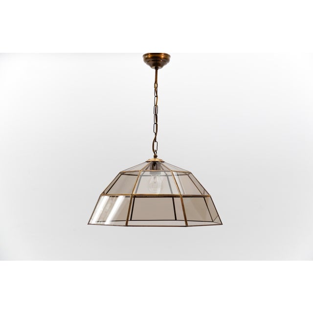Brass and Smoked Glass Ceiling Lamp, Italy, 1960s For Sale - Image 10 of 10