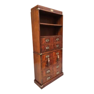 Mid 20th Century Vintage 2-Door Diminutive Faux Campaign Drawers Secretary