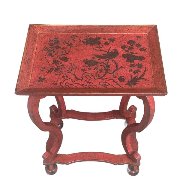 Vintage Red Hand Painted Chinoiserie Rectangular Accent Table For Sale In Houston - Image 6 of 8