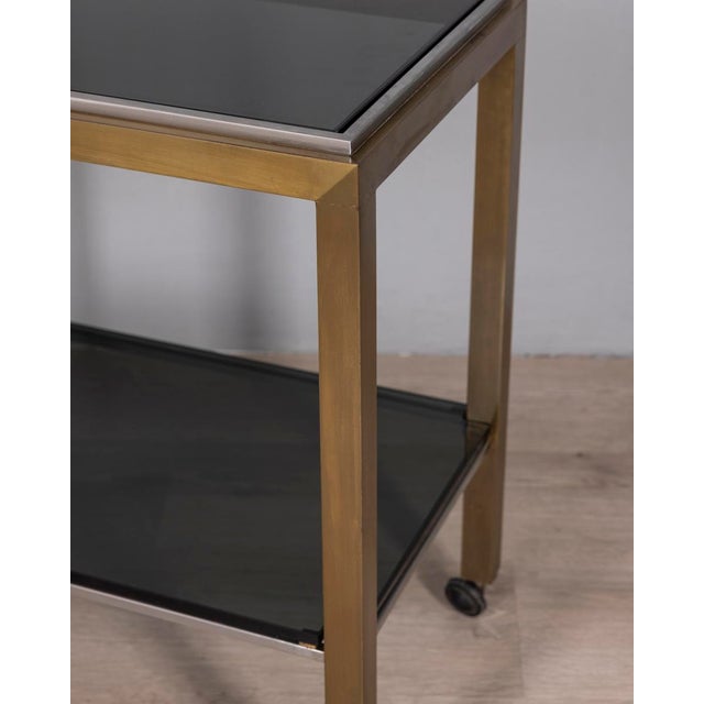 Vintage Italian Brass and Smoked Glass Trolley, 1970s For Sale - Image 4 of 11
