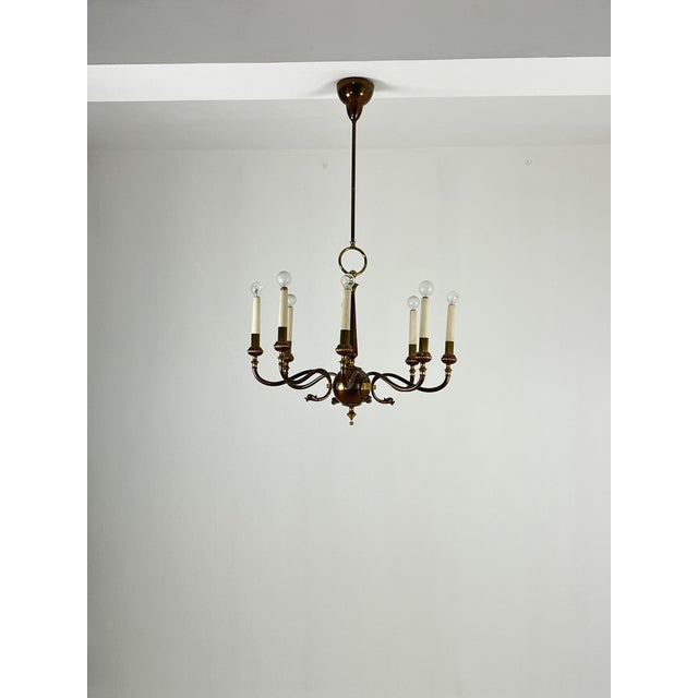 Mid-century 8-light brass chandelier, 1950s Good condition. Found in an apartment in my city, Palermo. The chandelier will...
