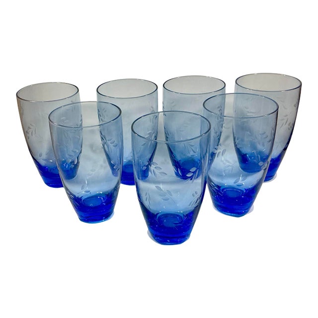 Vintage Pfaltzgraff “Summer Breeze” 24 Oz Iced Tea Glasses - Flasless Since 1992 - Set of 7 For Sale
