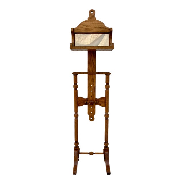Mid 20th Century Traditional Oak Adjustable Vanity Mirror Valet Stand For Sale