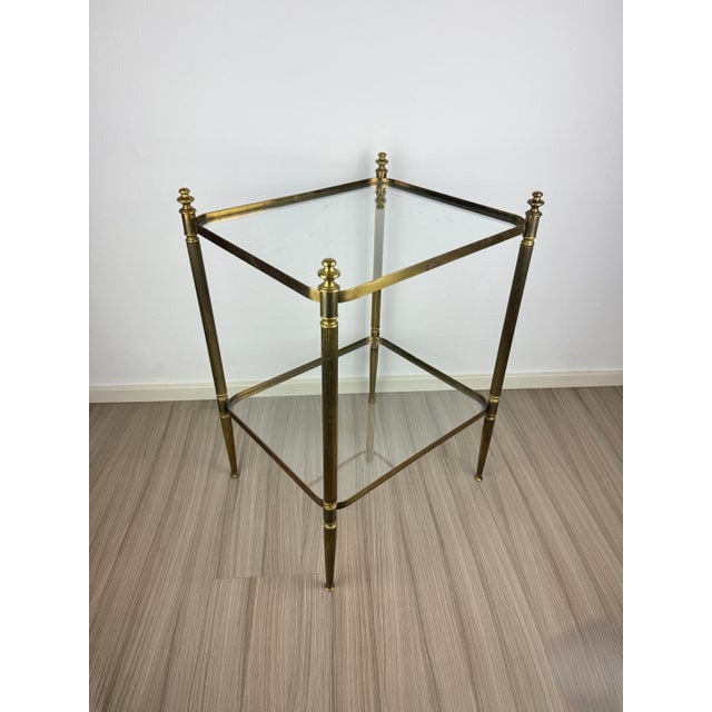 Mid-Century French Hollywood Regency Brass and Glass Side Table in the style of Maison Jansen, 1960s For Sale - Image 9 of 9